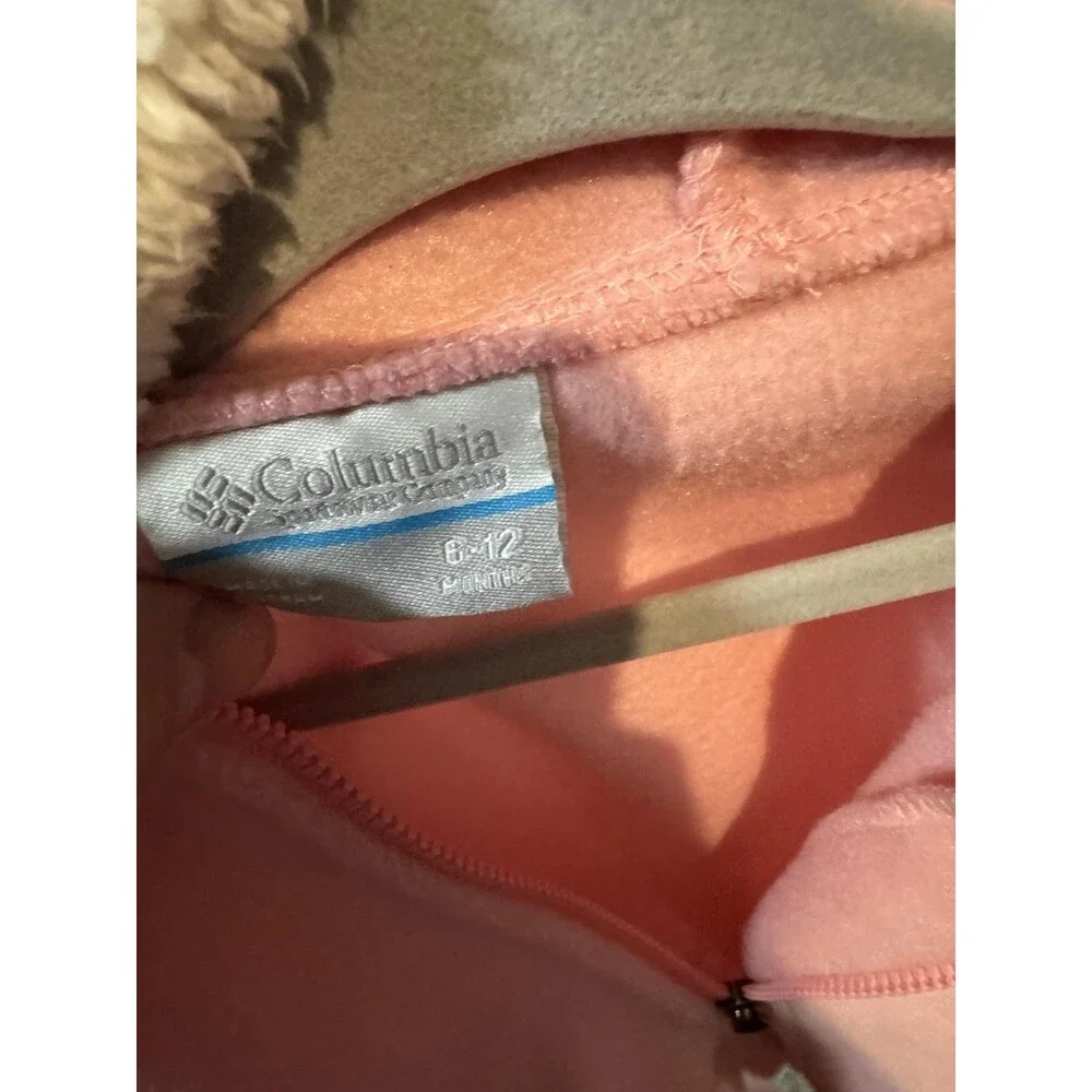Columbia Snowsuit Baby Girls 6-12 Months Pink Fleece Hooded Footed Bunting Zip
